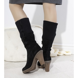 Fekete velúr magas sarkú csizma 9A0956 1