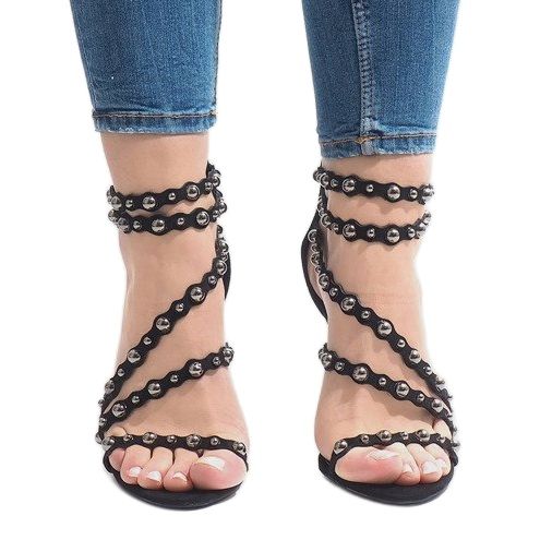 Fekete magas sarkú szandál LE042P 2