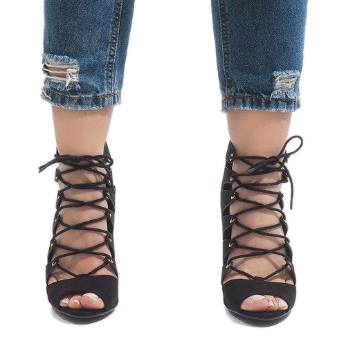 Fekete nyitott csizma magas sarkú 9095-83A 2