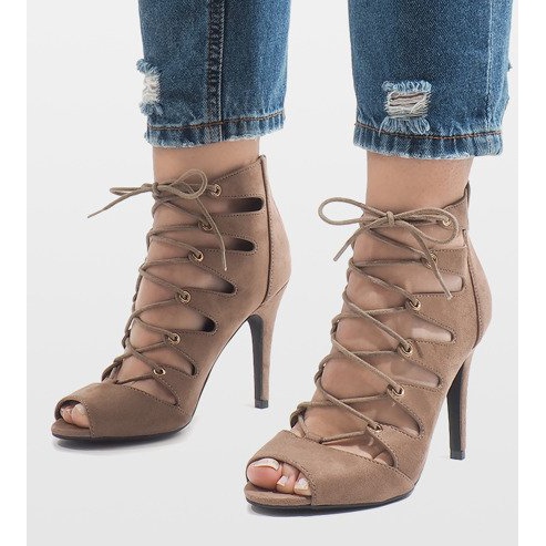 Khaki színű nyitott csizma magas sarkú 9095-83A sokszínű zöld 1