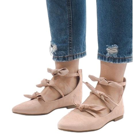 Rózsaszín fűzős balerinák G-47 íjjal 1