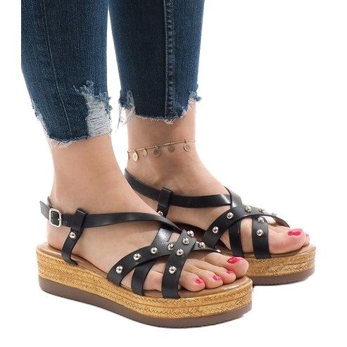 Fekete espadrilles szandál a 314-2B platformon 1