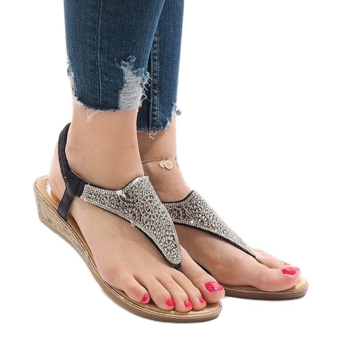 Fekete ék szandál rugalmas FM4075 -el sokszínű 1