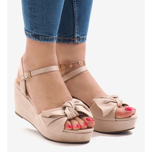 Rózsaszín ék szandál íjjal F055 piros 2