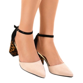 Bézs, velúr magas sarkú cipő FR276 barna fekete 1