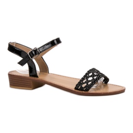 SHELOVET Fonott magas sarkú szandál fekete 1