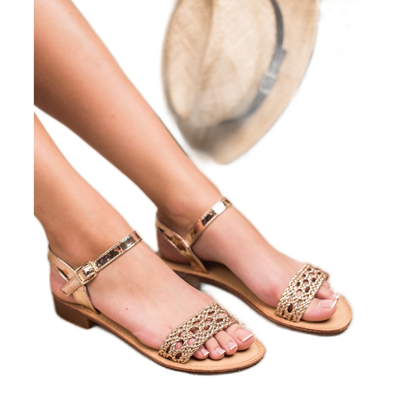 SHELOVET Fonott magas sarkú szandál sárga 2