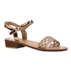 SHELOVET Fonott magas sarkú szandál sárga 1