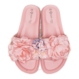 Queen Vivi Velúr papucs virágokkal rózsaszín 2