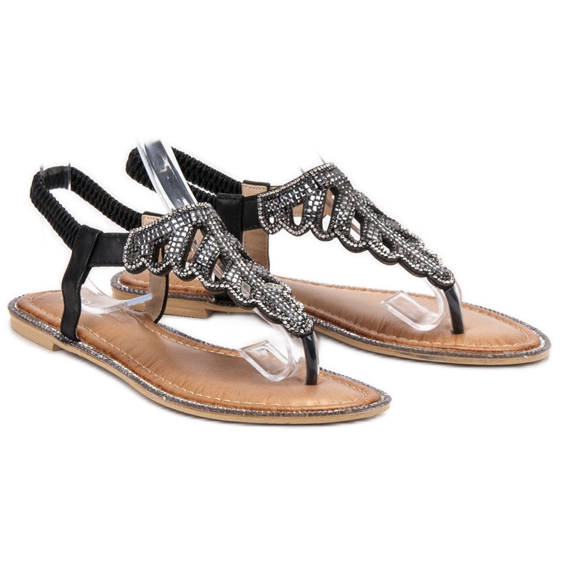 SHELOVET Flip-flop szandál kristályokkal fekete 1