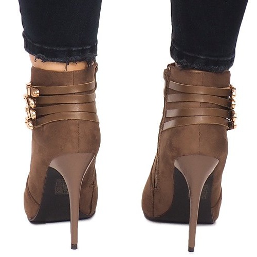 Csizma magas sarkú velúr YS20-1 Khaki 1