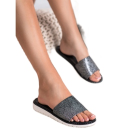 Fashion Divatos fényes papucs fekete 2