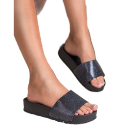 SHELOVET Gumi papucs a platformon fekete 1