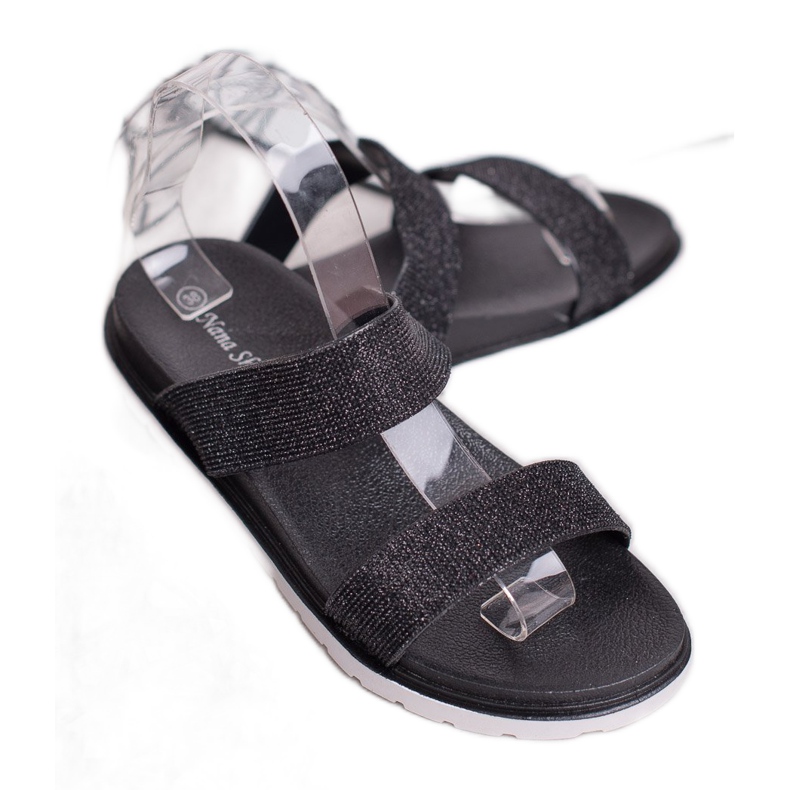 SHELOVET Gumi papucs csillogással fekete 1