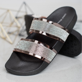 Ideal Shoes Női papucs köbös cirkóniával szürke 1