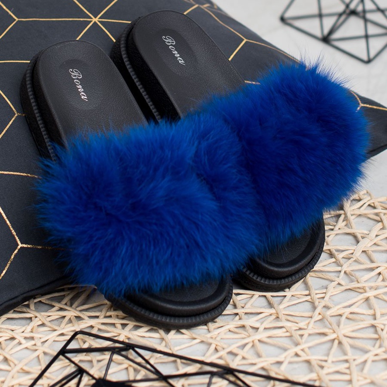 SHELOVET Papucs szőrmével kék 1