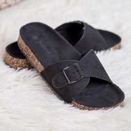 SHELOVET Velúr papucs csattal fekete 1