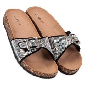 Marquiz Fényes papucs csattal fekete 1