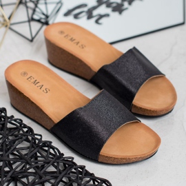 SHELOVET Csillogó ék papucs fekete 1 SHELOVET Csillogó ék papucs fekete 1