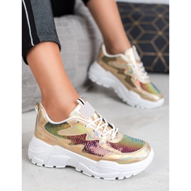 SHELOVET Arany cipők flitterekkel aranysárga 1