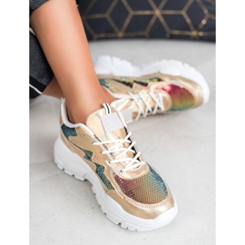 SHELOVET Arany cipők flitterekkel aranysárga 2 SHELOVET Arany cipők flitterekkel aranysárga 2