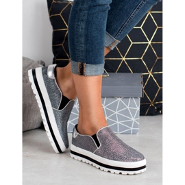 SHELOVET Könnyű sliponok a platformon fekete szürke 2