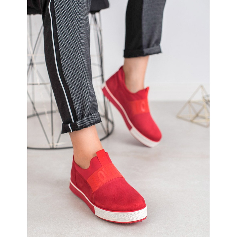 SHELOVET Velúr Slip-On cipő piros 1