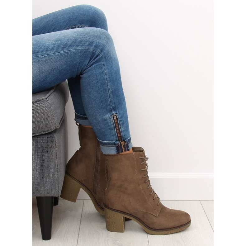 Barna 3638 Khaki fűzős magas sarkú cipő 2