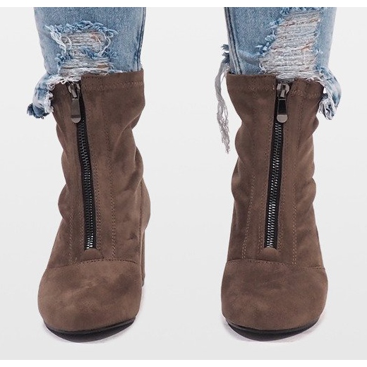 Khaki velúr csizma FOZ-01 cipzárral sokszínű zöld 1