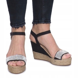 Fekete szandál finom Diamond Shine ék sarkán 1