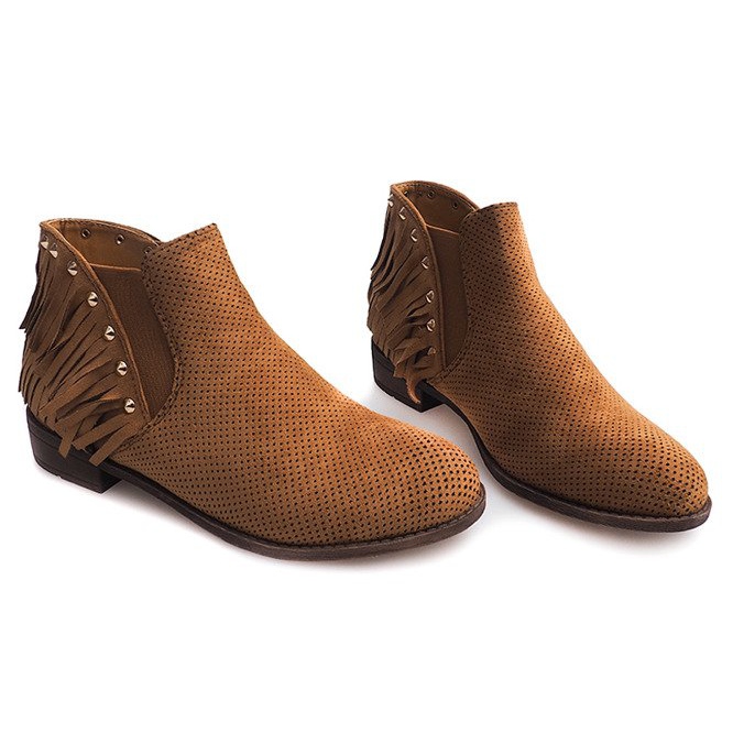 Áttört Boho csizma Fringe 3576 Camel barna 1