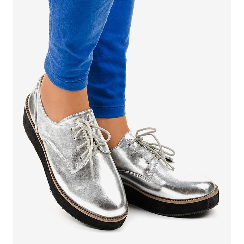 Ezüst elegáns fűzős cipő 2017-1 szürke 2 Ezüst elegáns fűzős cipő 2017-1 szürke 2