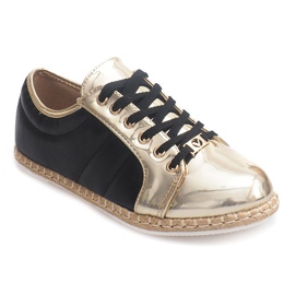 Vászon Espadrilles Q52 fekete cipők sárga 1