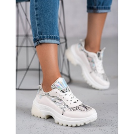 SHELOVET Fehér Snake Print Cipők 1