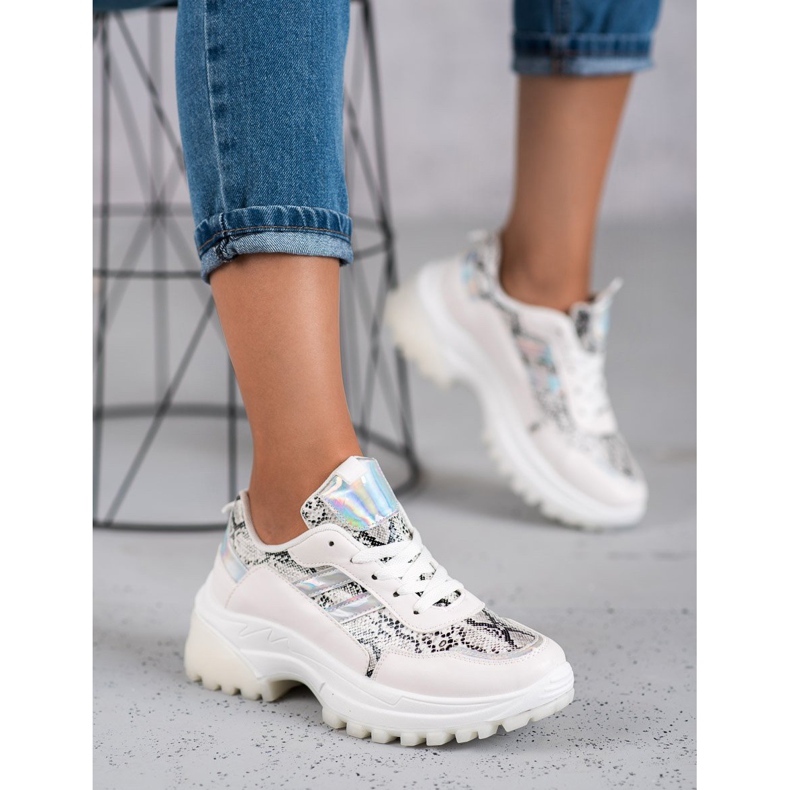 SHELOVET Fehér Snake Print Cipők 1