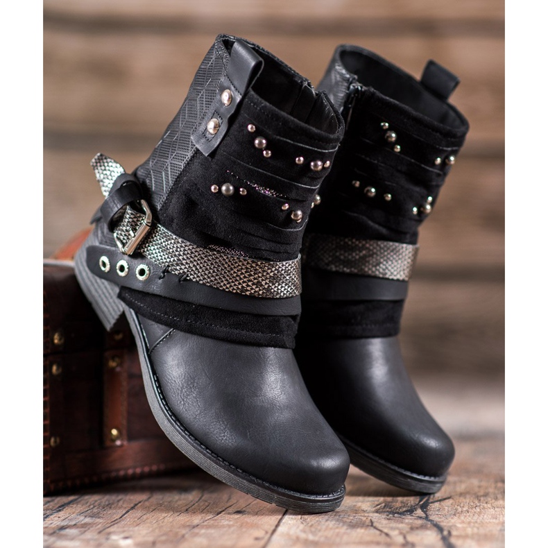 SHELOVET Csizma strasszokkal fekete 1