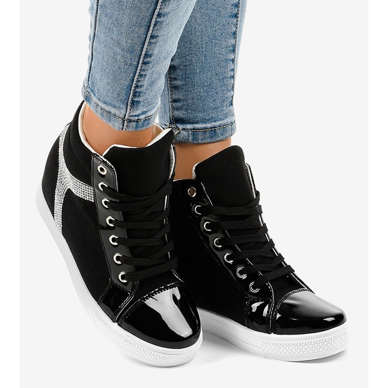 Fekete ék cipők flitterekkel AN2959 2