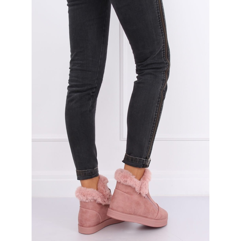 Rózsaszín bokáig érő cipők szőrmével W19-29 Rózsaszín 2