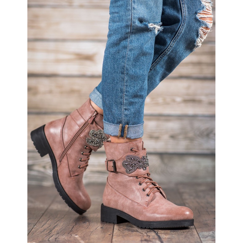 Super Me Fűzős csizma díszítéssel rózsaszín 2 Super Me Fűzős csizma díszítéssel rózsaszín 2