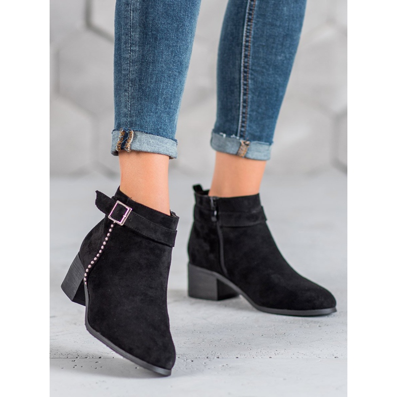 SHELOVET Velúr magas sarkú csizma fekete 1