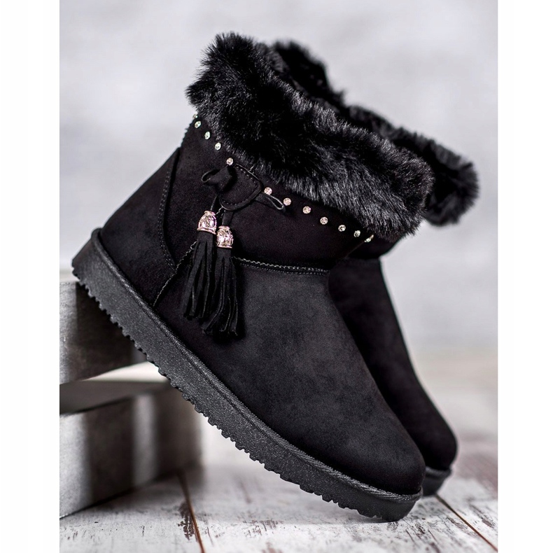 SHELOVET Mukluki Kristályokkal fekete 1