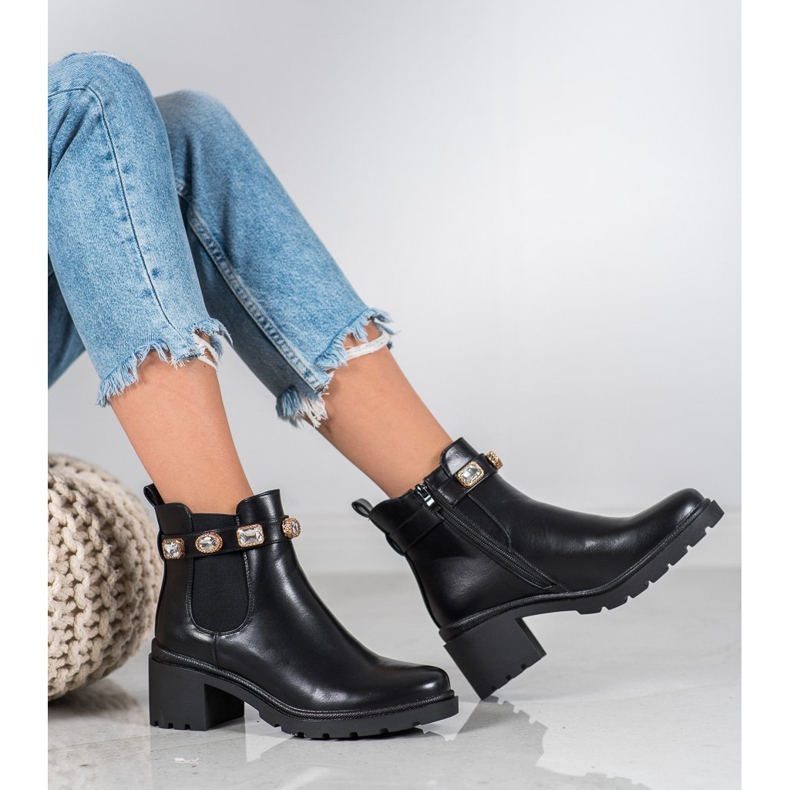 Seastar Csizma kristályokkal fekete sárga 1