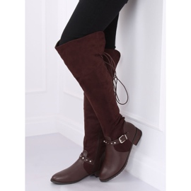 Térdig érő csizma lapos sarkú barna 688-3 Barna 2