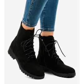 Fekete velúr fűzős csizma C-7192 2