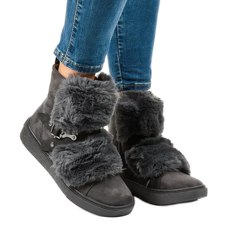 Szürke velúr szigetelésű csizma GF-QB08 1