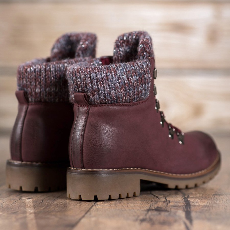 SHELOVET Bordó fűzős csizma piros 1