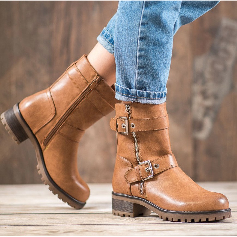 SHELOVET Díszes cipzárral dolgozók barna 1