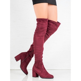 Ideal Shoes Velúr combcsizma piros 2