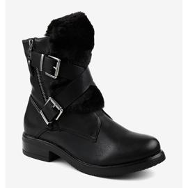Fekete lapos csizma szőrmével 1061A-PA 1