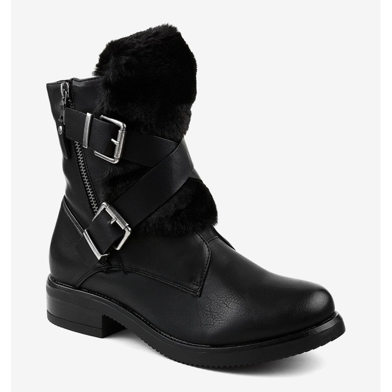 Fekete lapos csizma szőrmével 1061A-PA 1